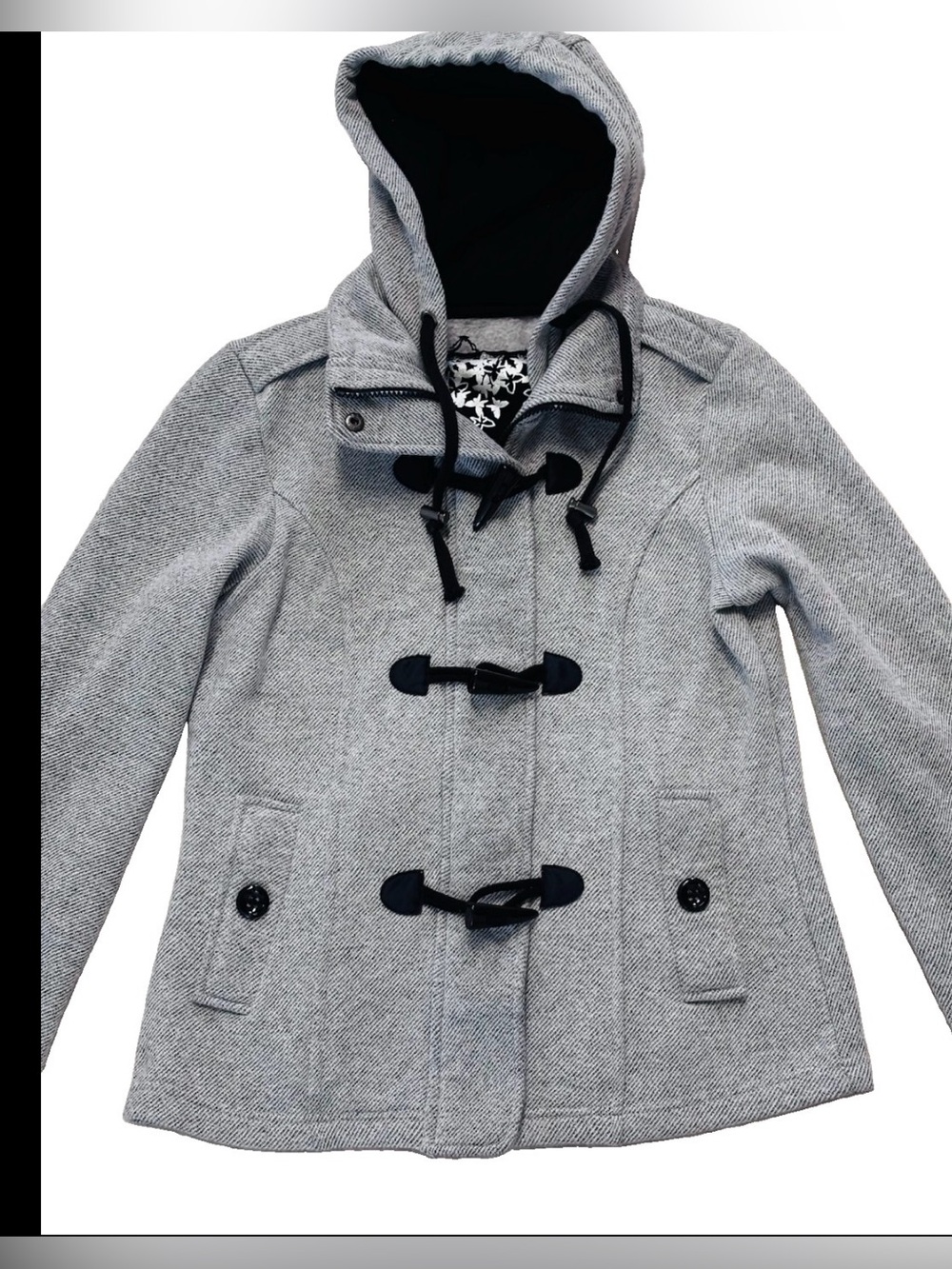 Sebby Collection Hooded Softshell Toggle  Jacket / Peacoat Heathered Gray Small